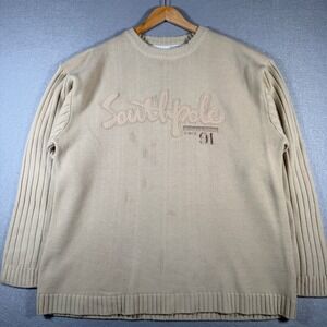 Vintage Southpole Mens Tan Knit Sweater Crew Neck Long Sleeve Size XL Since‎ 91